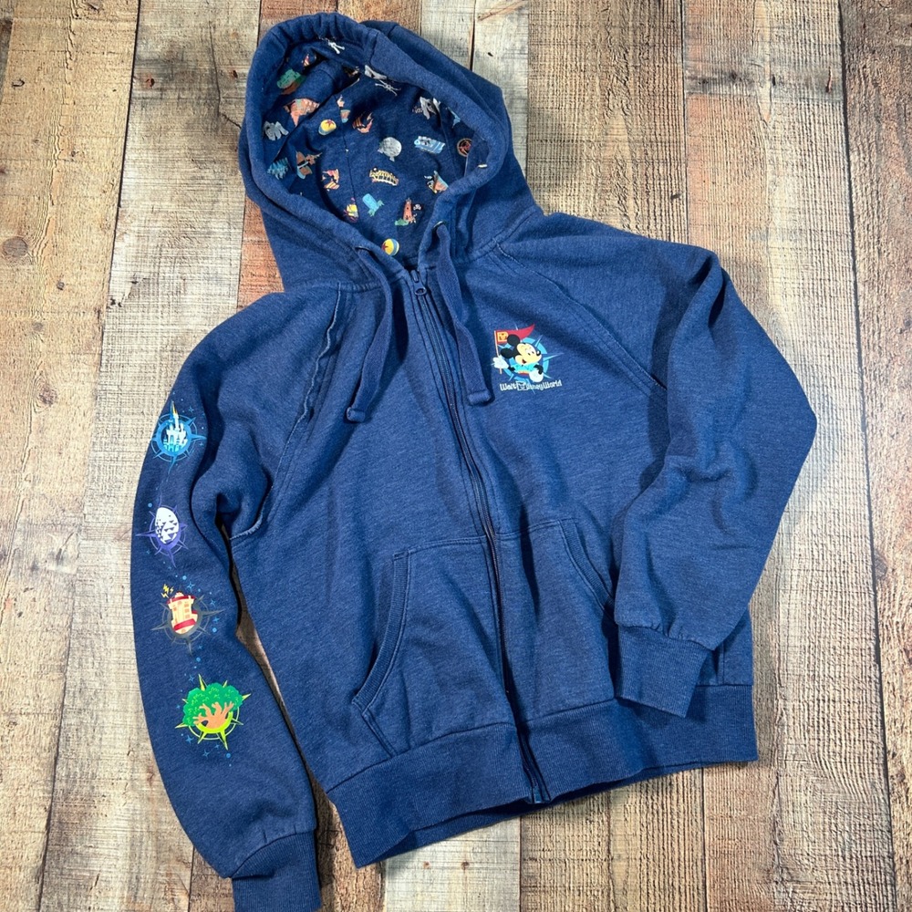 Disney Blue Walt Disney World Park Icons Mickey Mouse Full Zip Hoodie Small